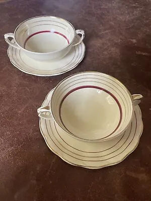 Buy Set Of 2 Soup Bowls And Saucers Grindley England Creampetal 1930s Art Deco • 6.95£