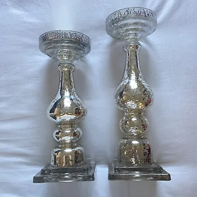 Buy Silver Candle Stick Set Silver Candle Holder Mercury Glass Pillar Candle Holder • 29£