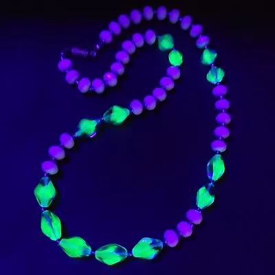 Buy Uranium Necklace 21'' Blue Vaseline Glass Czech Old Beads Women`s Jewelry • 43.17£