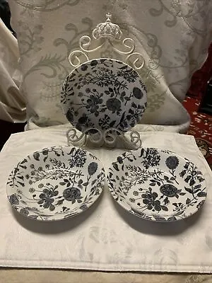 Buy 3 Vintage Royal Stafford Fine Earthenware Bowls,Black & White Wildflowers Design • 18.02£