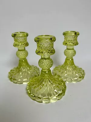 Buy Set Of 3 Green Vintage Style Glass Candleholders 4 Inches Tall    • 19.88£