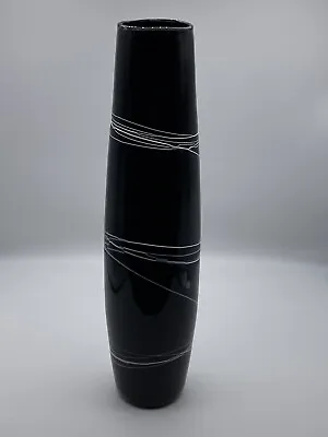 Buy Vintage Tall Slim Glass Black  Hand Painted Vase • 117£