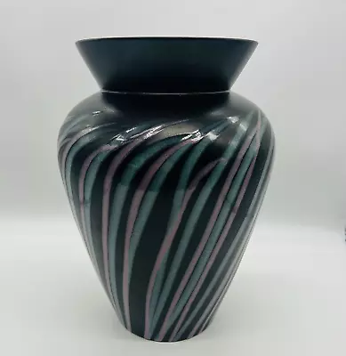 Buy Vintage Nora Fenton Satin Black Teal Purple Ceramic Vase 90s Art Deco Pottery • 28.71£