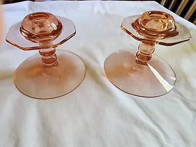 Buy Pair Vintage Pink Depression Glass Candle Holders 4  Hocking Glass • 14.20£