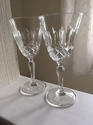 Buy Pair Of Slice Cut & Diamond Cut Wine Glasses Clear Crystal 7.1/4 X 3.1/4 Inches • 30£