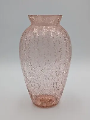 Buy Vintage Large Pink Crackle Glass Vase 11-3/4” Tall • 42.69£