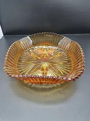 Buy Art Deco Amber Glass Bowl  Sowerby ? Ribbed Snowflake Star  • 10£