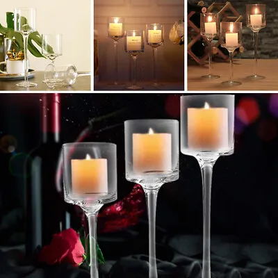 Buy Set Of 3 Tall Glass Candle Holders Large Centerpiece Tea-Light Hurricane Wedding • 12.94£