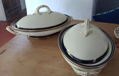 Buy 2 X Vintage Royal Worcester Vitreous Blue  And Gold Trim Lidded Tureen Dish • 30£
