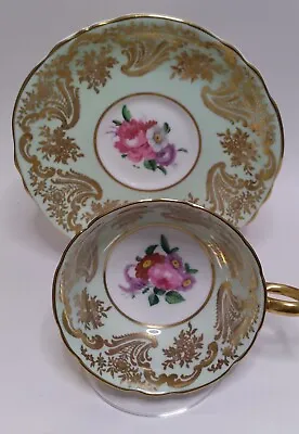 Buy Vintage Paragon Mint Green Gold Floral Tea Cup  & Saucer With Royal Warrants • 87.28£