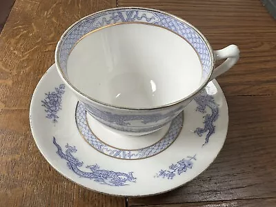 Buy Vintage Crown Staffordshire Dragon Blue & White Trio Cup Saucer Set • 12£