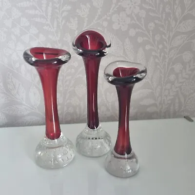 Buy Set Of 3 X 60's Swedish Glass Aseda Controlled Bubble Bud Vases Jack In The Pulp • 15£
