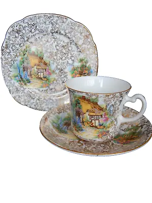 Buy Vintage Trio Gold Chinz Thatched CottageHamilton China Cup Saucer Plate • 7.50£
