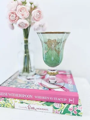 Buy Cristallerie Italiane Green Swirl 24K Gold Trim Wine Glass Goblet Wreath Bow • 46.10£