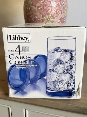 Buy 4 Pc Cobalt Blue Pint Glass Tumblers Libbey Flat Bottom 16 Oz Summer Glassware • 14.99£