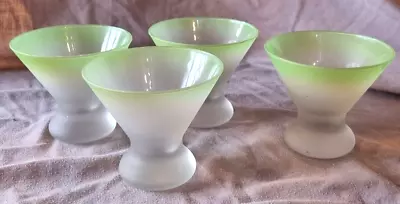 Buy Vintage Frosted Ombre Green Glass Dessert Bowls X4 - 9.5cm X 10cm • 9£