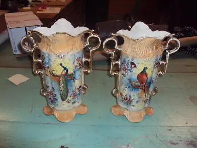 Buy  Pait Of Victorian Antique William Adams Mantle Vases Pheasants ,Peacos ID:78789 • 92.50£