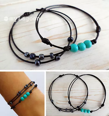 Buy Bracelet Or Anklet SET Black Cord Bead Turquoise Howlite Gemstone Boho • 3.99£