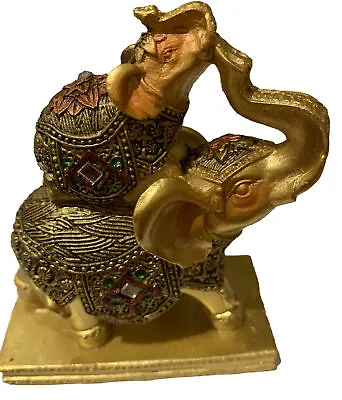 Buy Small Gold Coloured Jewelled Mother Elephant + Baby Ornament Christmas Gift Box • 2.99£