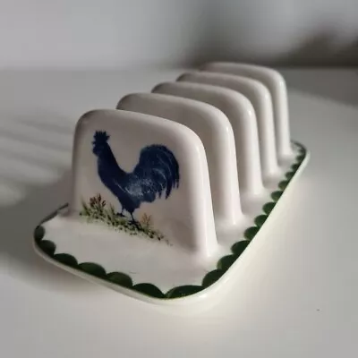 Buy Vintage Wood & Sons Jack's Farm Ceramic Toast Rack Blue Rooster Green Edge • 23.49£