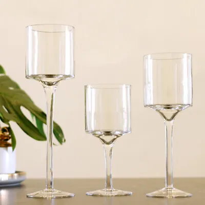 Buy Set Of 3 Tall Glass Candle Holder Table Centerpiece Goblet Tea Light Candlestick • 12.94£