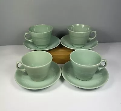 Buy 4 X Woods Ware Beryl Large Breakfast Cup And Saucer Green Vintage Utility • 22.99£