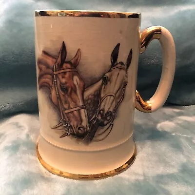 Buy Vintage Arthur Wood Pottery Stein Featuring Two Horses Decoration, Gilded Edge • 12£