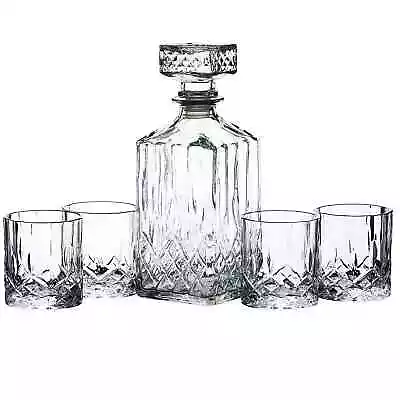 Buy Cut Glass Effect Decanter High Quality Set 900ml & 4 Traditional Whisky Glasses • 19.47£
