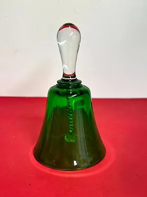 Buy Vintage Glass Clear Green Bell With Clear Hand • 9.99£