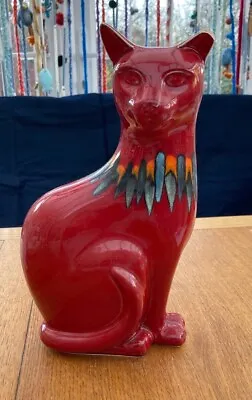 Buy Vintage Poole Pottery Delphis Red Flambe Cat - Alan Clarke 1980s - Damaged • 40£