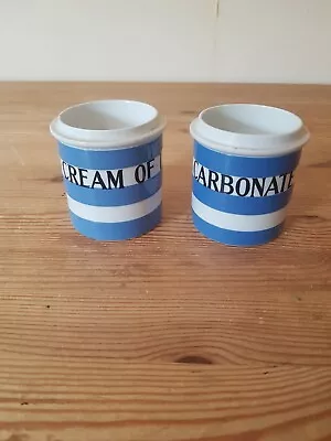 Buy 2 Small T G Green Cornishware Blue And White Canisters - 9 Cm • 20£