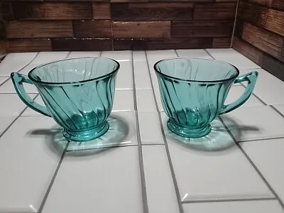 Buy Vintage Jeannette Ultramarine Petal Swirl Depression Glass 2 Cups • 14.30£