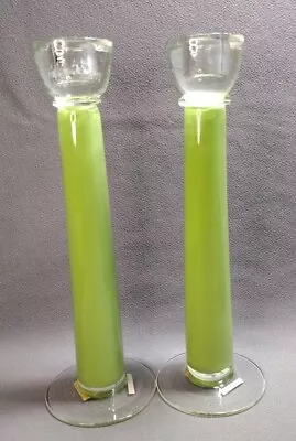 Buy Jade Colored Set Of 2 Glass Candlestick Holders 11.5  For 1  Stick Candles • 18.25£