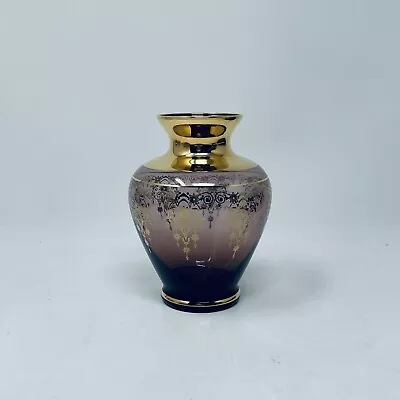Buy Vintage Vecchia Murano 5  Amethyst 24K Gold Trim Vase • 18.99£