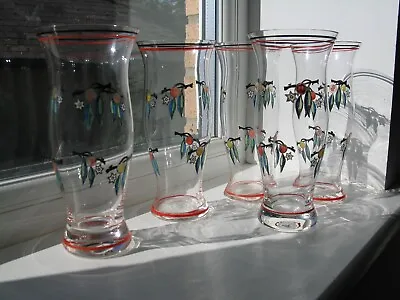 Buy Five 1950s Hand-painted 1/2 Pint Glass Drinking Glasses • 9.99£
