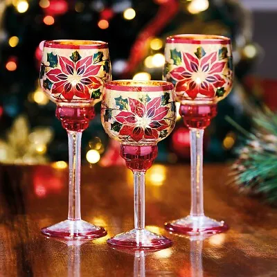 Buy Set Of 3 Christmas Poinsettia Goblet Candle Holders • 14.99£