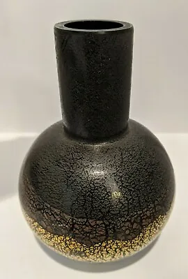 Buy Art Glass Matte Black Painted Glass Vase Gold Bronze Crackle Design Heavy • 17.01£