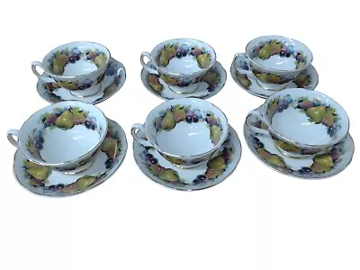Buy Argyle China Pottery Teacups Set Saucers Burslem Staffordshire 6 Fruit Afternoon • 24.99£