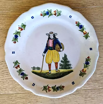 Buy Antique HB Quimper French Faience Pottery Plate Breton Man Finely Painted 9.25  • 144.12£