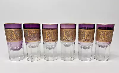 Buy 1920s Bohemian Moser Oroplastic Amethyst Gold Shot Glass Cup Set Satyr Grapevine • 671.33£