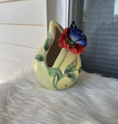 Buy Franz Sweetheart Poppy & Butterfly Design Sculptured Porcelain SM Vase FZ00656 • 190.21£