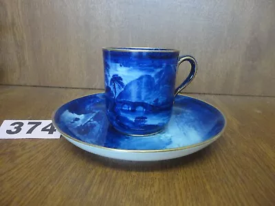 Buy Rare Antique Copeland Flow Blue Coffee Cup & Saucer - Loch / Lake Scenic Views • 44.95£