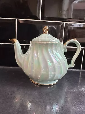 Buy A Beautiful Vintage SADLER, Teapot In Duck Egg Blue Lusture Swirl, Gilding. VGC. • 20£
