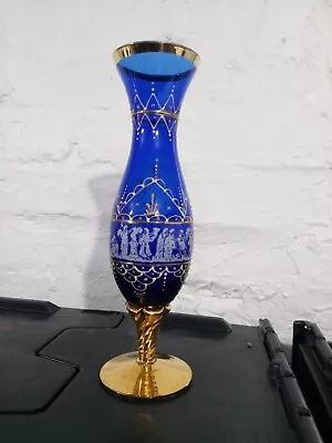 Buy Vintage Cobalt Blue Glass Vase With Gold Gilt Decoration  • 6.99£