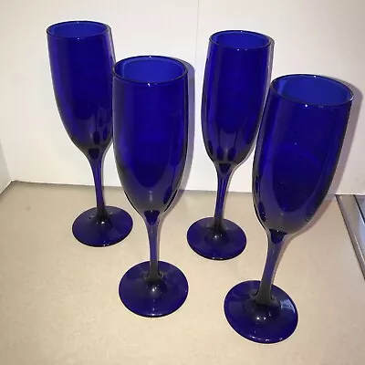 Buy Libbey Champagne Flutes Cobalt Blue 8 3/4  Stemware Set Of 4 • 15.12£