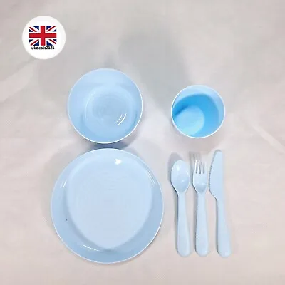 Buy Kids Dinner Set 6 Piece IKEA Plate Bowl Cup Cutlery Blue Tableware Kitchenware  • 8.99£