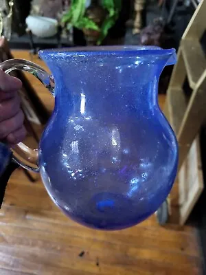 Buy Vintage Hand Blown Glass Pitcher Cobalt Blue 7 3/4  Tall  • 28.45£