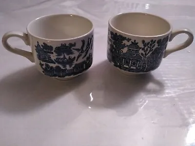Buy Vintage Churchill Cobalt Blue Willow Tea Coffee Cup Set Of 2 Made In England • 20.90£