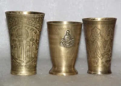 Buy 1930'S Brass Hand Carve Floral Engraved Milk Lassi Brass Drinking Glass 3PC • 146.29£