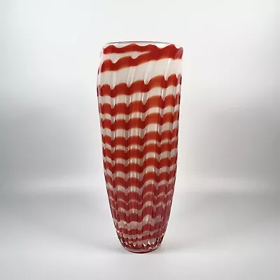 Buy Ruffled Ribbed Candy Cane Striped Art Glass Tall Flower / Decor Vase 14  Tall • 69.99£